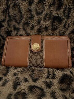 Coach Tan & Brown Signature Canvas Leather Wallet